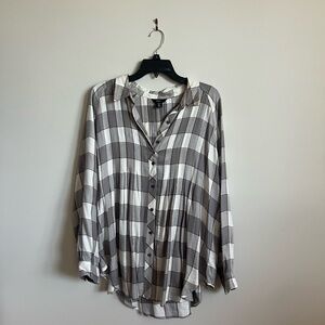 Gray, Black & White Plaid with Gold Metallic Stripe Button-Up Shirt